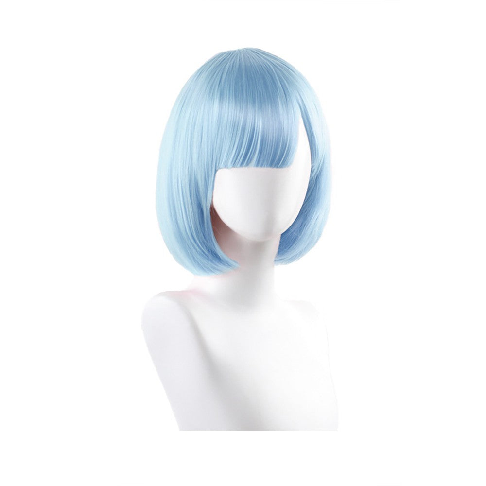High-Quality Anime Ram Rem Cosplay Synthetic Hair 12-Inch Blue And Pink Short Halloween Daily Party Heat-Resistant Wig Natural
