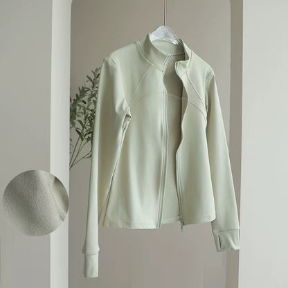 Women's High-End Velvet Yoga Jacket Stand Collar Long Sleeve Fitness Running Training Top for Autumn Winter Sports