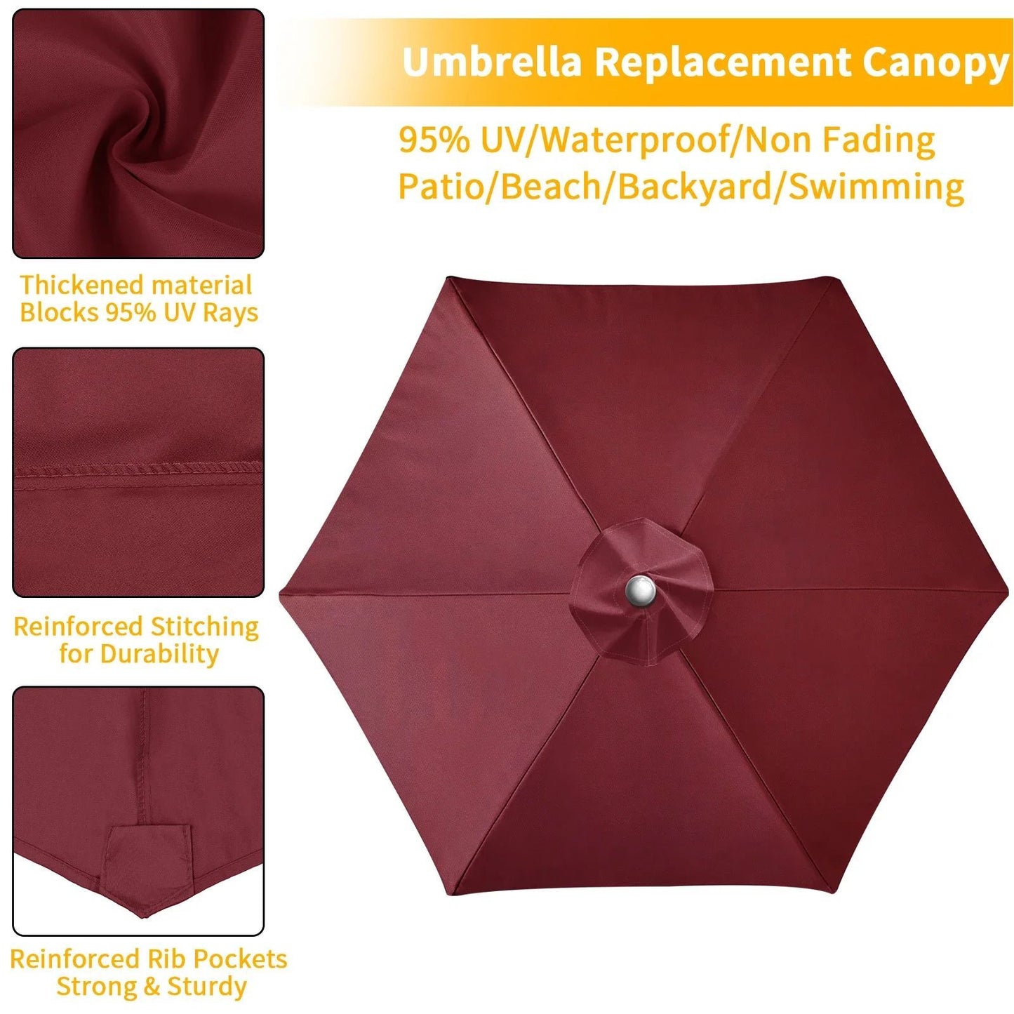 Parasol Replacement Cover 6 Ribs/8 Ribs Market Patio Umbrella Cloth Canopy Cover Waterproof Sunshade For Outdoor Garden