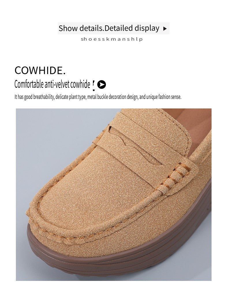 Ngouxm Women Flat Platform Loafers Ladies Elegant Suede Leather Moccasins Shoes Woman Slip On Moccasin Women's Casual Shoes