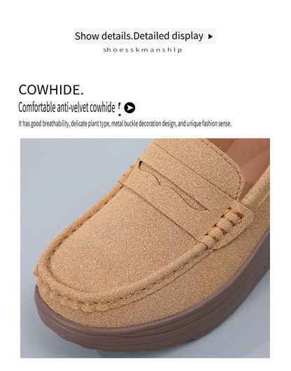 Ngouxm Women Flat Platform Loafers Ladies Elegant Suede Leather Moccasins Shoes Woman Slip On Moccasin Women's Casual Shoes