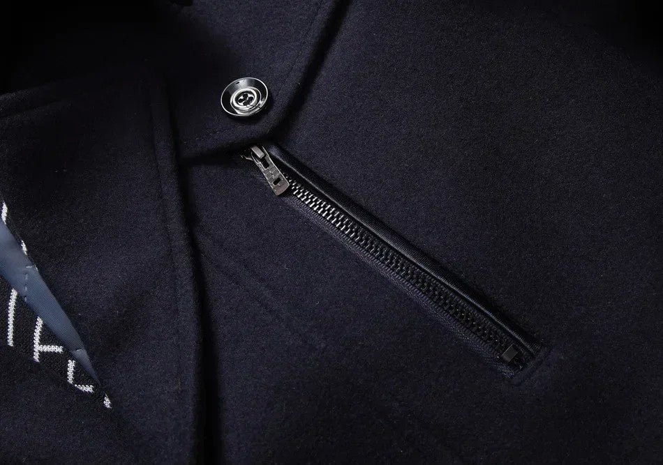 Fashion Middle Long Jacket Male Double Collar Zipper Coat Windbreak  Woolen Overcoat  Autumn Winter Wool Trench Coats