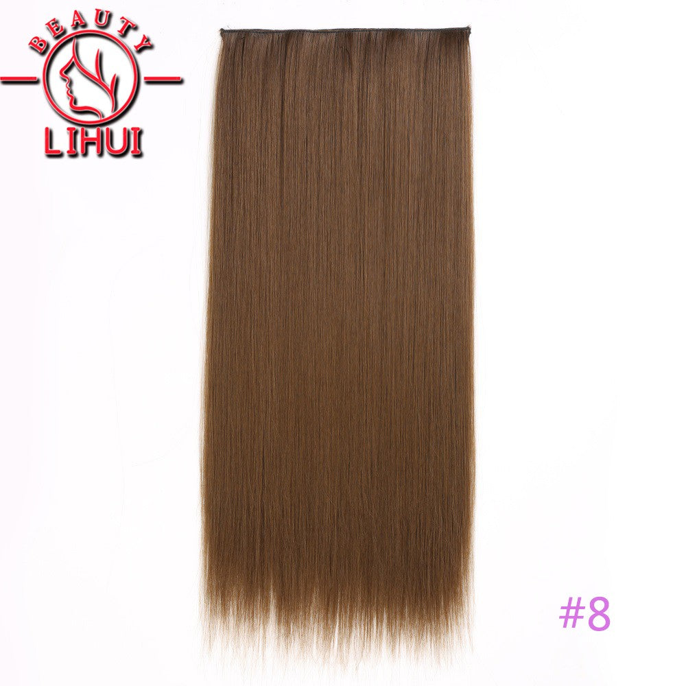 Extensões de cabelo sintéticas com clipe, longas e lisas, com 5 clipes em uma única peça, extensões de cabelo multicoloridas LIHUI