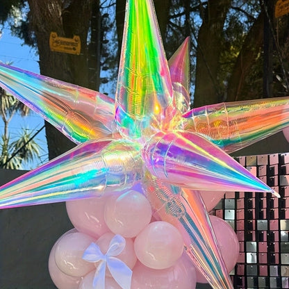 1Set Laser Colorful Transparent Teardrop and Cone Foil Balloons, DIY Holographic Explosion Star Design Balloons