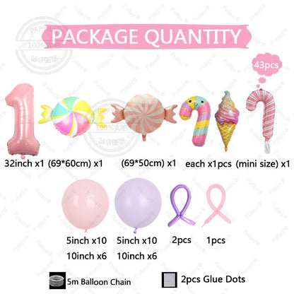 Sweet Pink Lollipop Theme Balloon Column with 32inch Number IcecreamHappy Birthday Party Decora Gifts Supplies