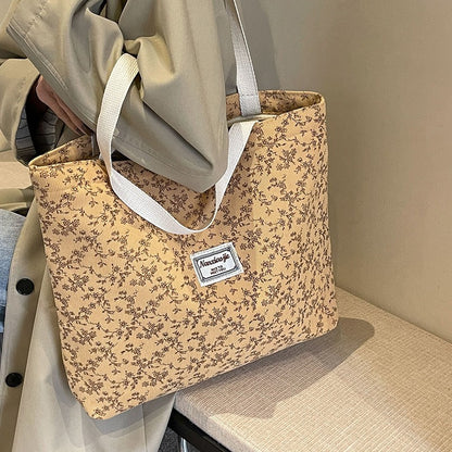 Stylish Corduroy Tote Bag for Women Bohemian Ethnic Style Shoulder Bag for Daily Commuting Shopper Office Worker College Student