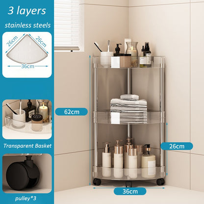 Fashion Rack Multi-Layer Transparent Bathroom Shelf Washbasin Storage Trolley Easy-Move Corner Space-Saving Toilet Rack