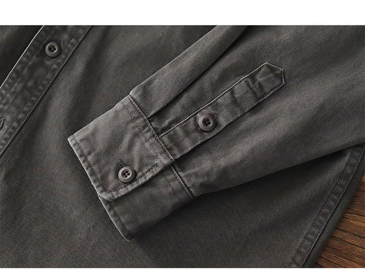 2025 Spring New American Retro Heavyweight Woven Cargo Shirt Men's Simple 100% Cotton Washed Double Pocket Blousers Loose Caot