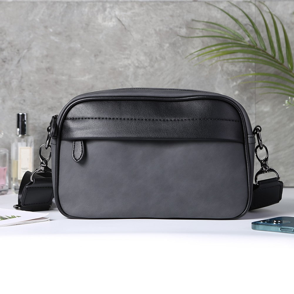 Luxury Business Shoulder Bag for Men Design Plaid PU Leather Messenger Bag Crossbody Bag Casual Zipper Small Square Sling Bag