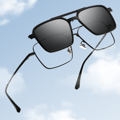 Óculos de Sol Clássicos Masculinos Polarizados com Clip On Estilo Piloto com Barra Dupla Armação de Liga de Titânio Ópticos Retrô Óculos de Sol