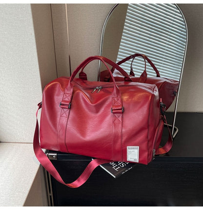 PU Travel Duffel Bag Waterproof Luggage Handbag with Shoes Pocket Weekender Overnight Daypack Dry Wet Sports Shoulder Tote Pack