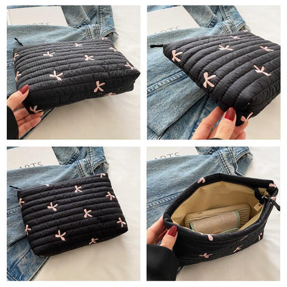 Ins Bow Embroidered Cosmetic Bag Portable Women's Bag Fashion Oxford Cloth Butterfly Print Cosmetic Bag Travel Wash Storage Bag