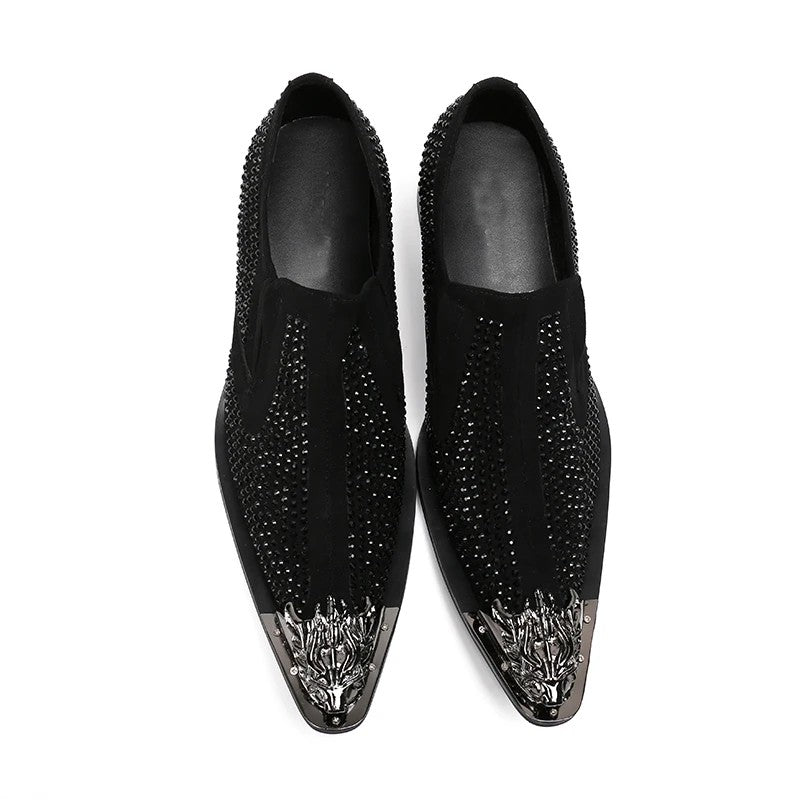 luxury mens shoes Stick diamond red  metal pointed party wedding Dress shoes man