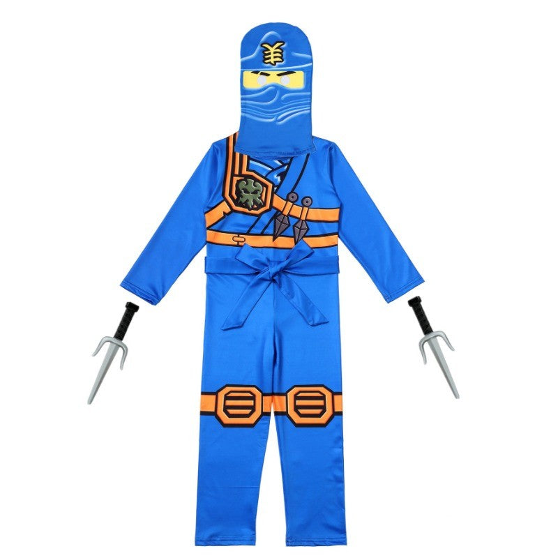 Complete Party Costume Set for Kids with Makeup Mask NinjTheme Party Cosplay Costume Set for Kids Mask Jumpsuit and Accessories