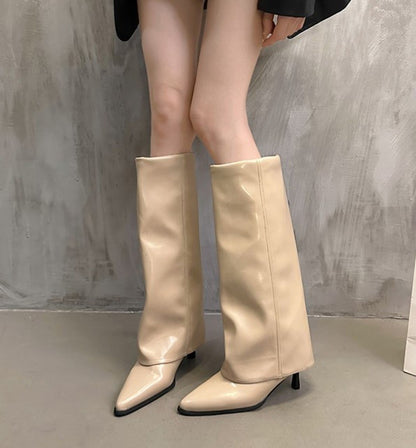 Women Chunky High Boots Pointed Toe Sexy Solid Color Design  Autumn and Winter New 2024 Trend Retro Fad Woman Boots Size 35-42