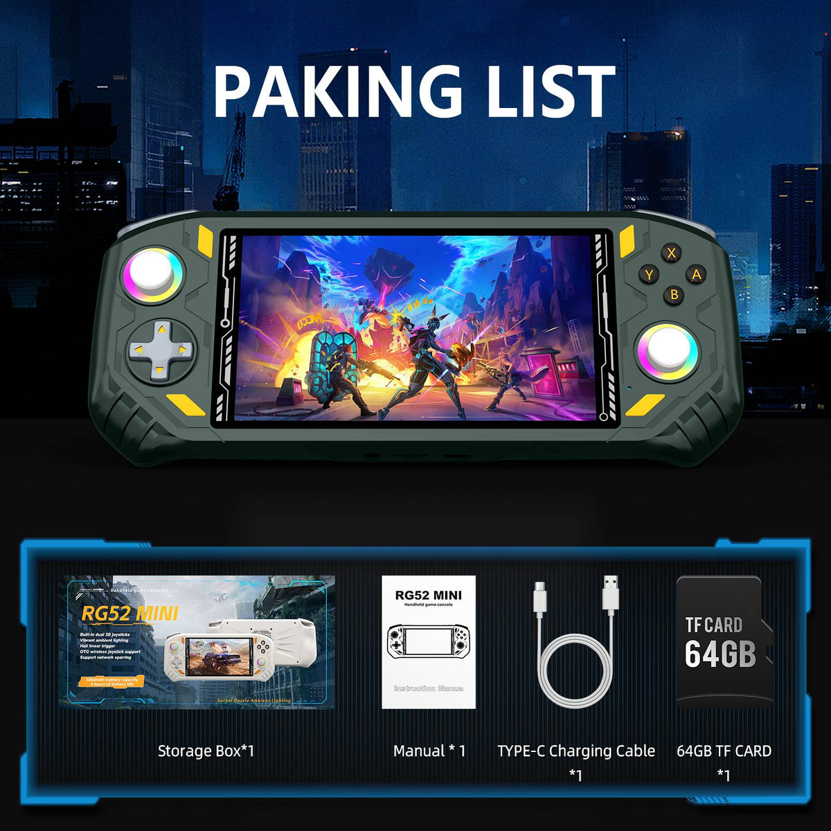 RG52 Mini Retro Handheld Game Console EmuELEC System 22000+ Games WIFI 5.5 Inch IPS Screen Video Player Game Console Boy Gifts