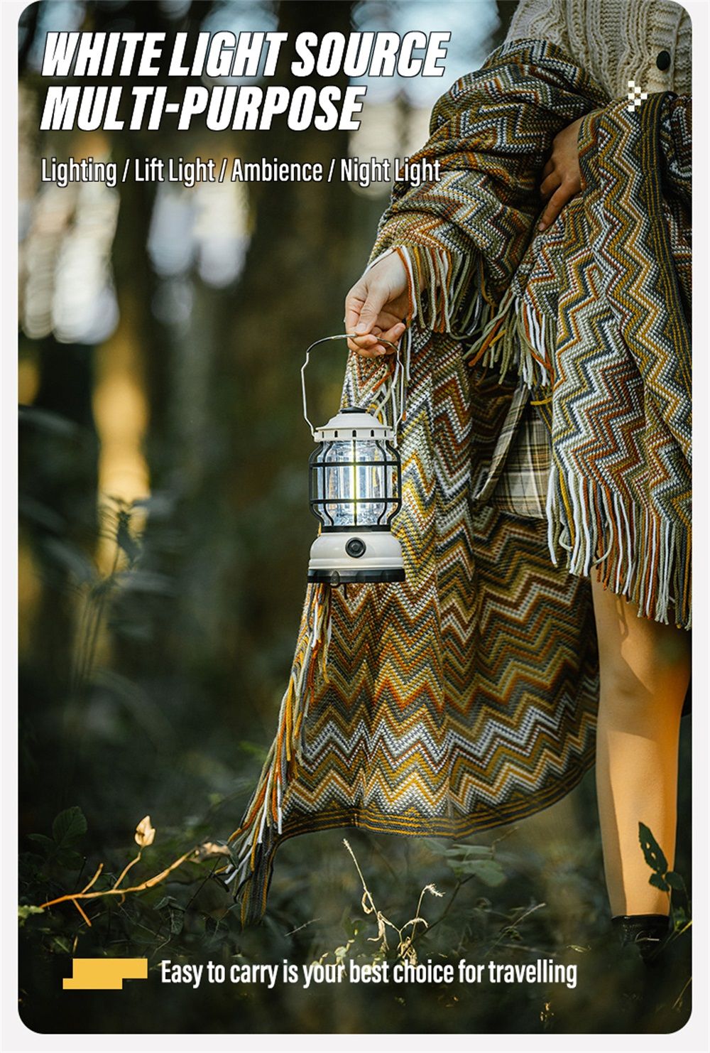 Super Bright LED Camping Light Rechargeable Flashlight Outdoor Portable Carrying Light with COB Beads and Infinitely Dimmable