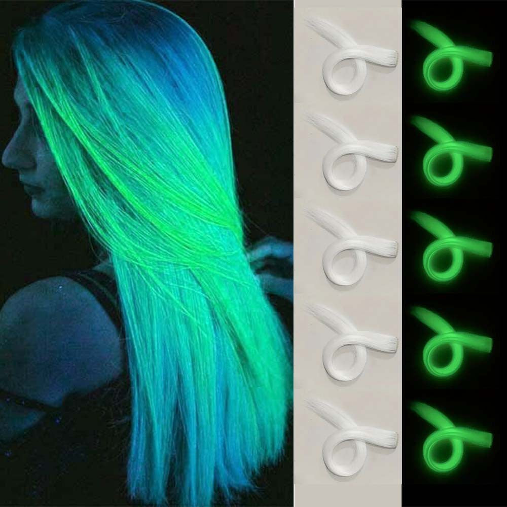5 Unidades Mechas de Cabelo Luminosas Sintéticas Neon Presilha Fake Acessórios de Cabelo para Festas Extensão de Cabelo Brilha no Escuro Y2K