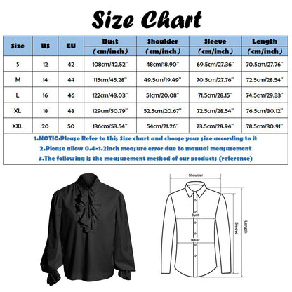 Medieval Viking Shirts Men's Autumn Casual Shirts Steampunk Cosplay Bandage Long Sleeve Ruffled Shirt Gothic Blouse Tops