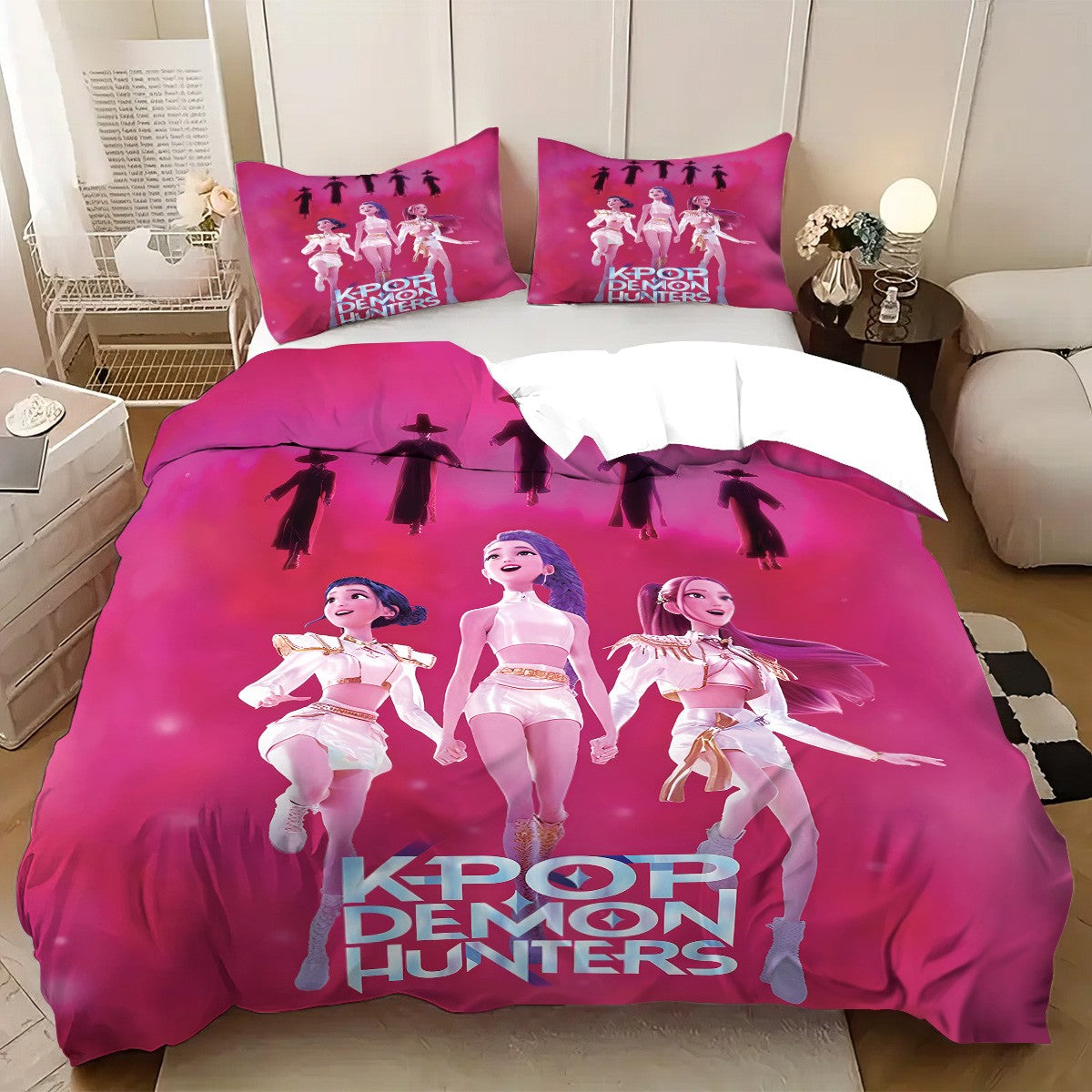 K-Pop Demon Hunters Themed Bedding Set Colorful Print Polyester Student Dormitory Bed Sheet Duvet Cover Kid Gift Home Textile