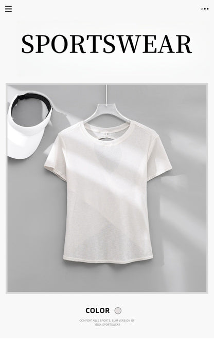 DRUR Gym Tops Women Lightweight Sweatshirt Summer Short Sleeve Quick Dry Fitness Running Tshirt Back Cross Hollow Yoga Wear New