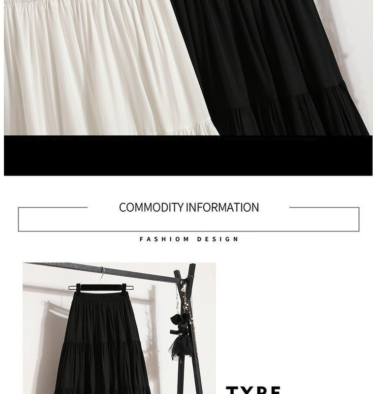 A-line Skirt High Waist Casual Slimming Cake Skirt Versatile Mid Length Dress Youthful Women New In Clothes Sweet Black Trend