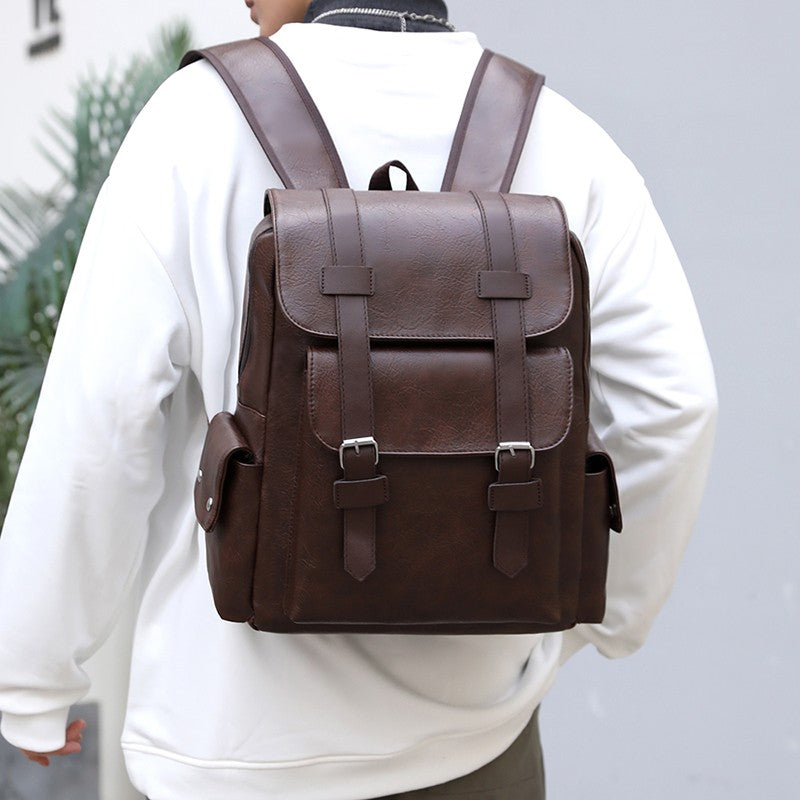 2023 Men Backpack PU Leather Bagpack Large Laptop Backpacks Male Mochilas Black Schoolbag For Teenagers Boys Brown Sac A Dos