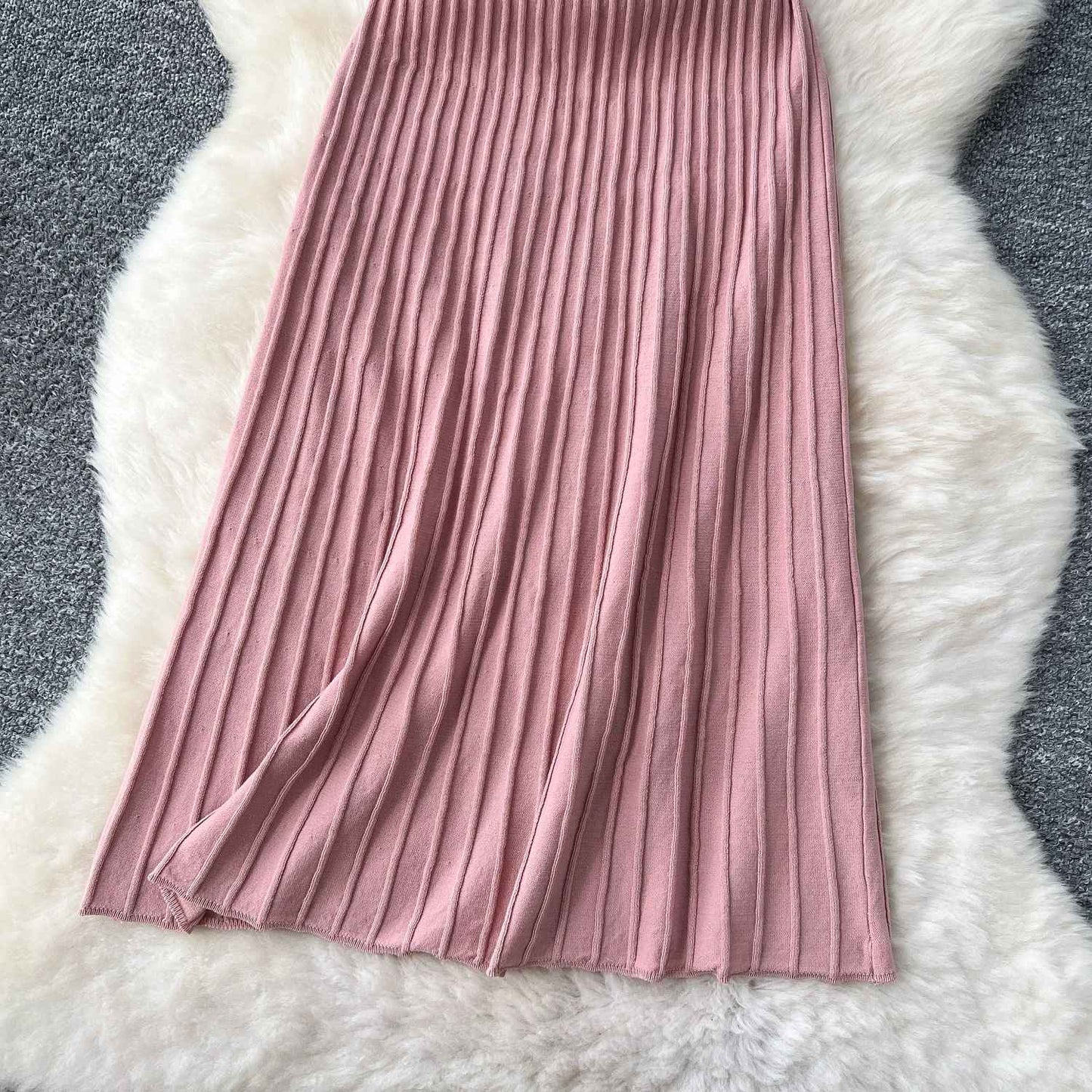 Knitted Pleated Long Dress High Waist Midi Sling Dress Elegant Sleeveless Yellow