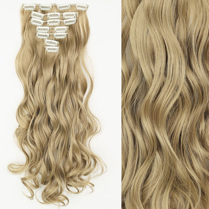 7 peças/conjunto de aplique de cabelo com 16 grampos, preto, longo e liso, cabelo natural, aplique de cabelo ombre, fibra resistente ao calor para penteado feminino