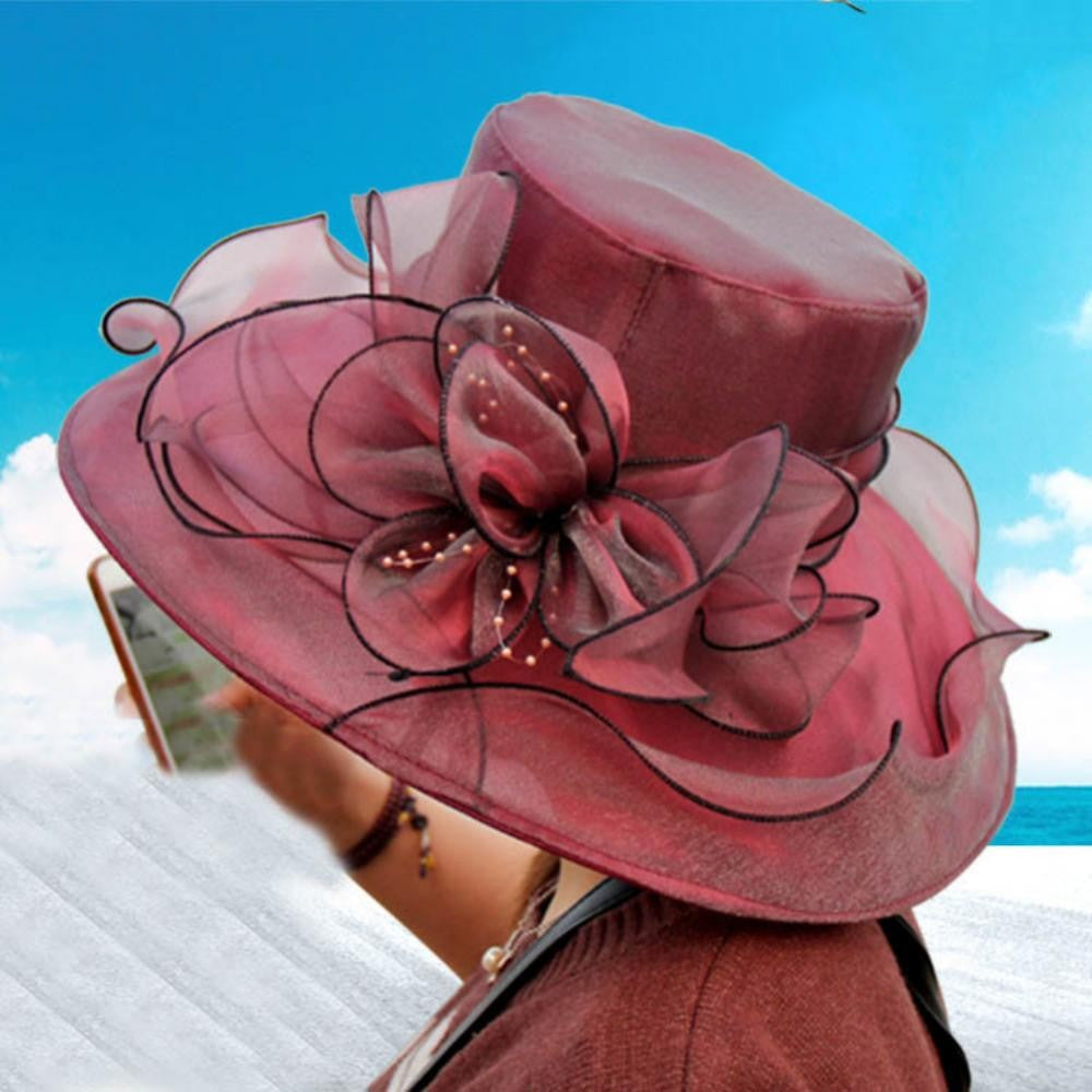 Chapéu Dobrável Feminino de Organza Floral para Igreja, Kentucky, Chá, Chapéu de Sol Elegante Fascinator para Cerimônia de Casamento Feminino