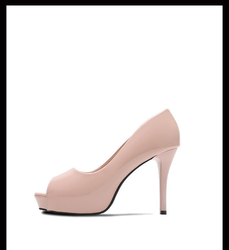 2025 Fashion New Women Fish Mouth High Heels Shoes Glossy Naked Pink Shallow Mouth Peep Toe Single Shoes Ladies Platform Sandals