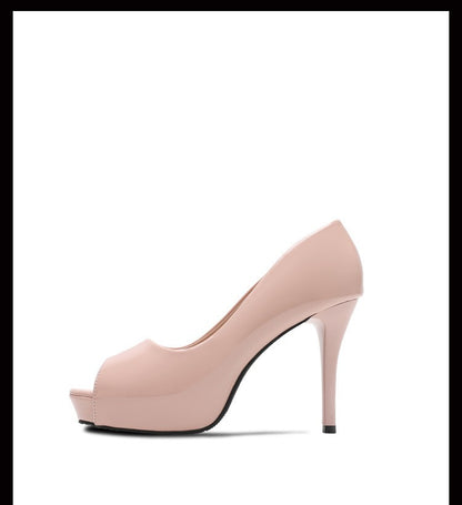 2025 Fashion New Women Fish Mouth High Heels Shoes Glossy Naked Pink Shallow Mouth Peep Toe Single Shoes Ladies Platform Sandals