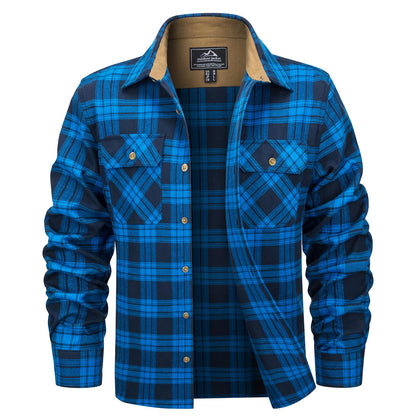 MAGCOMSEN Flannel Shirts Men's Long Sleeves Cotton Long Sleeve Plaid Shirt with 2 Pockets Button Down Casual Corduroy Shirt Male