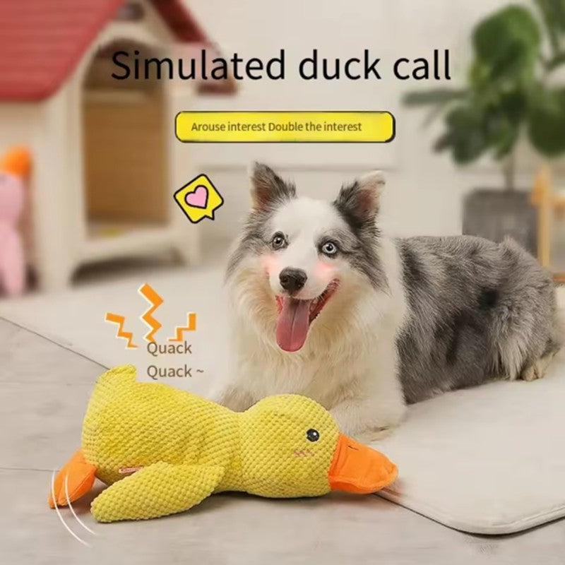Brinquedo de cachorro pato de pelúcia resistente à mastigação com som de grasnido para alívio do ranger dos dentes, companheiro macio para cães pequenos e grandes