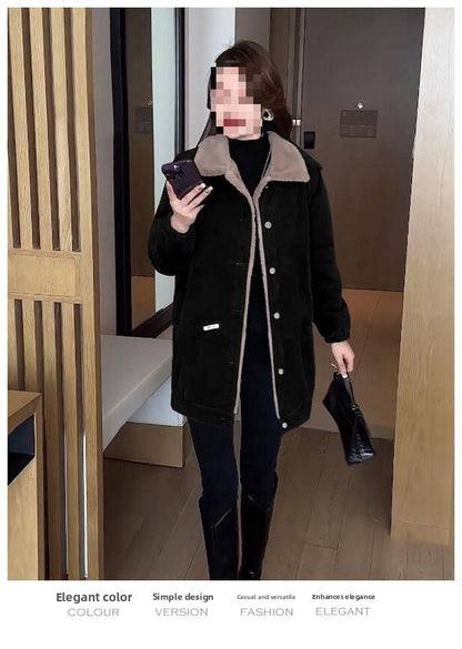 Plus Size Plus Size Fleece Lined Jacket Women's Winter Fashion Loose Coat Mid-Length High Quality Jacket for Mature Women