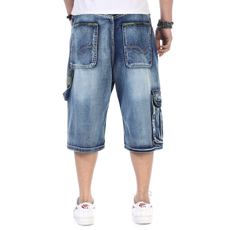 ABOORUN Mens Plus Size Loose Baggy Denim Shorts Fashion Streetwear Hip Hop Skateboard Cargo Jeans Short for Male R1402
