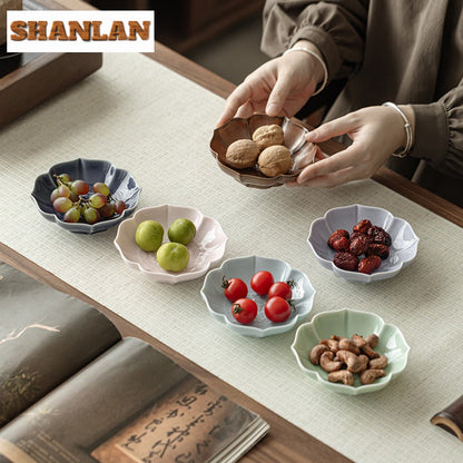 Creative Lotus Pattern Fruit Plate Zen Ceramic Snack Plate Retro Fruit Dishes Boutique Pastry Plate Hospitality Dishes Crafts