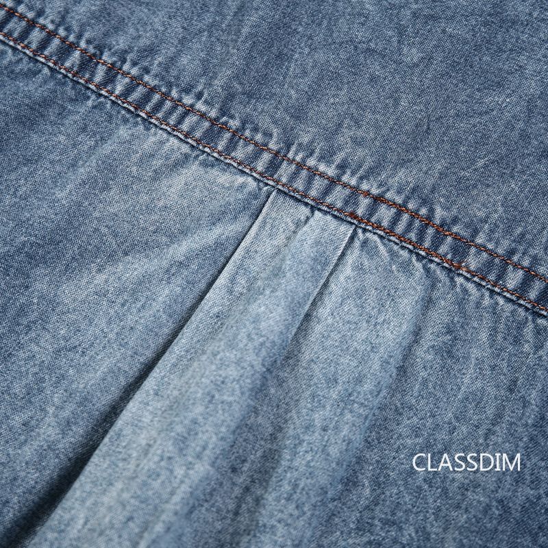 Men Short Sleeve Denim Shirts Multi pockets Tooling Shirts New Summer Blue Jeans Shirts High Quality Men Cotton Casual Shirts 3