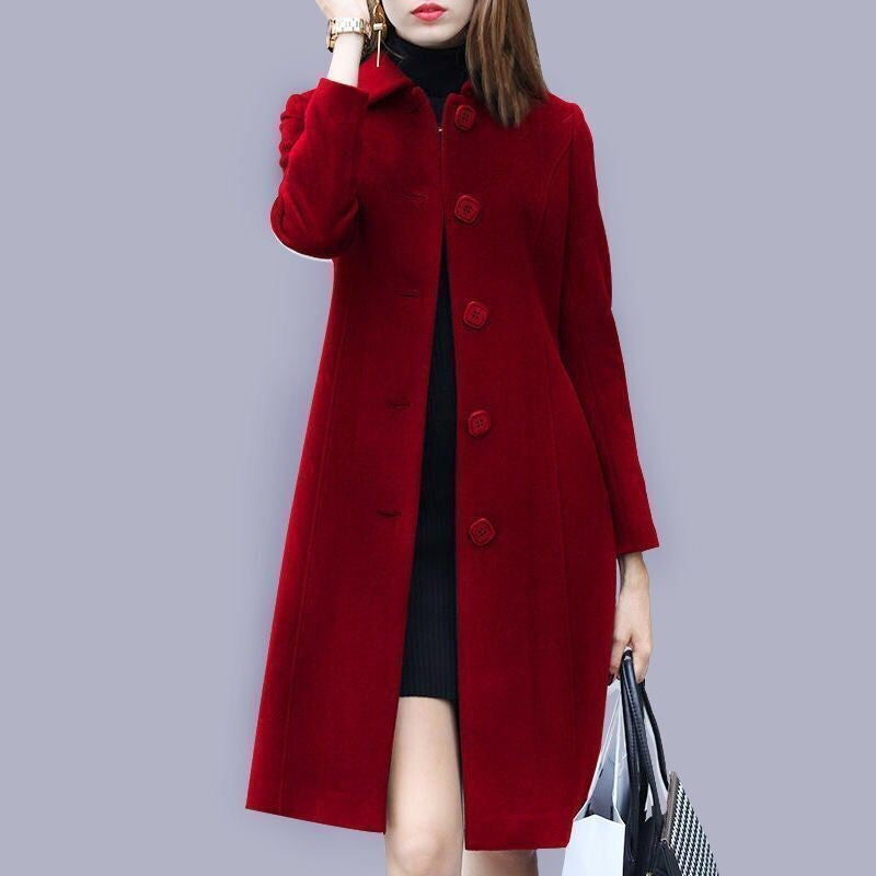 Women Wool Jacket Coat Thick Woolen Overcoat Turn Down Collar Single Breasted Vintage Outerwear Office Lady Autumn Winter 2025