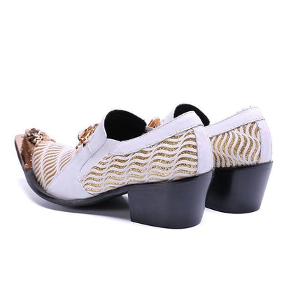 2024 Western Fashion Pointed Metal Toe Dress Shoes Blue Grey Party Wedding Leather Shoes for Men