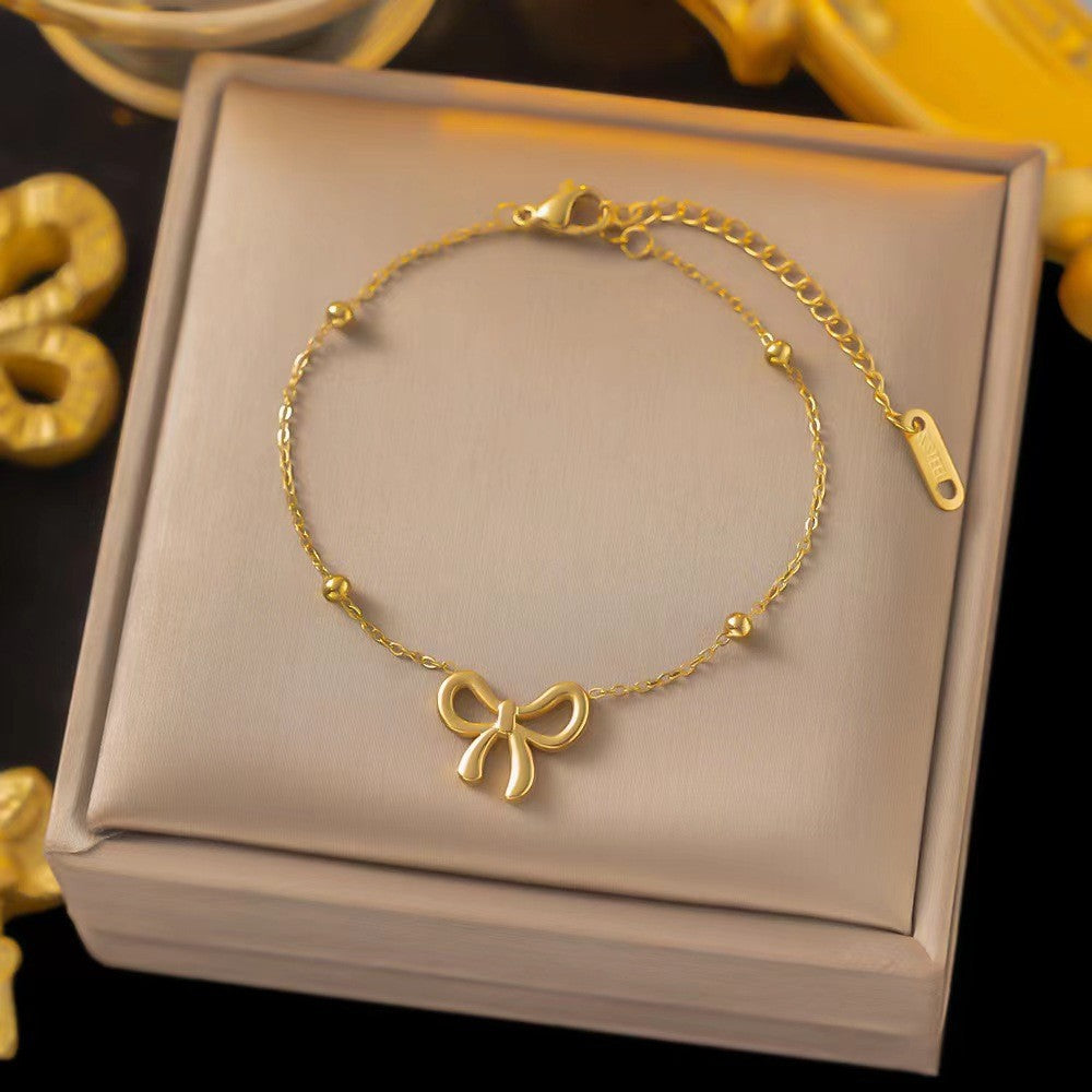 Conjunto de Joias Clássico de Aço Inoxidável com Laço, Colar, Pulseiras e Brincos para Mulheres e Meninas, Novo, Moderno, Gargantilha, Presente de Festa