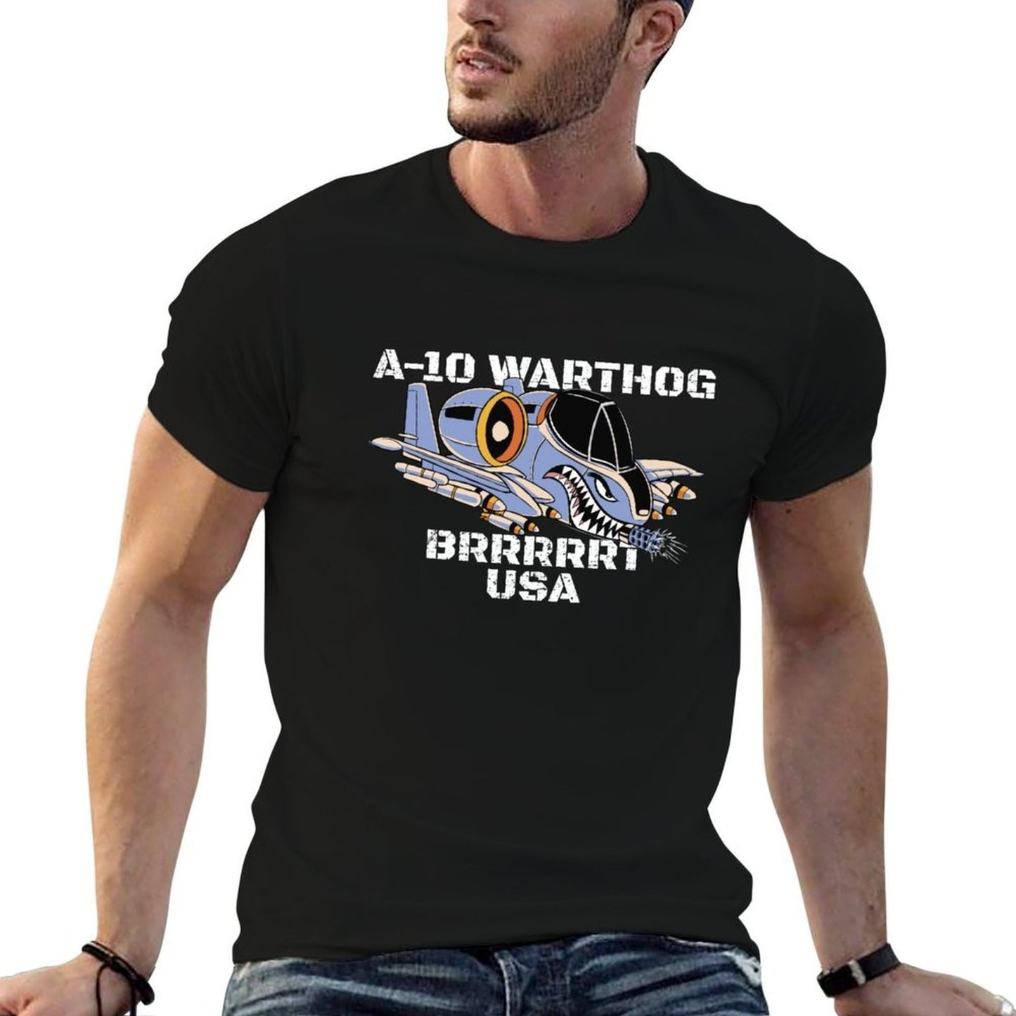 A-10 Warthog USA Flag Military Airplane A10 Thunderbird Gear T-Shirt man graphic t shirt T-Shirt
