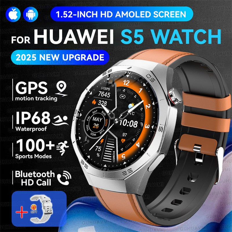 Smartwatch GUHUAVMI GT5 Pro 2025 Masculino com Tela HD AMOLED, GPS, Monitor de Trajetória de Movimento, Frequência Cardíaca, Chamada Bluetooth e 1.52", IP68