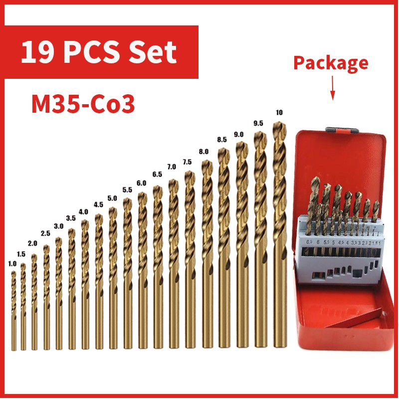 Broca Helicoidal de Aço Rápido Cobalto M35 Conjunto de Ferramentas Acessórios de Broca para Perfuração de Aço Inoxidável e Metal