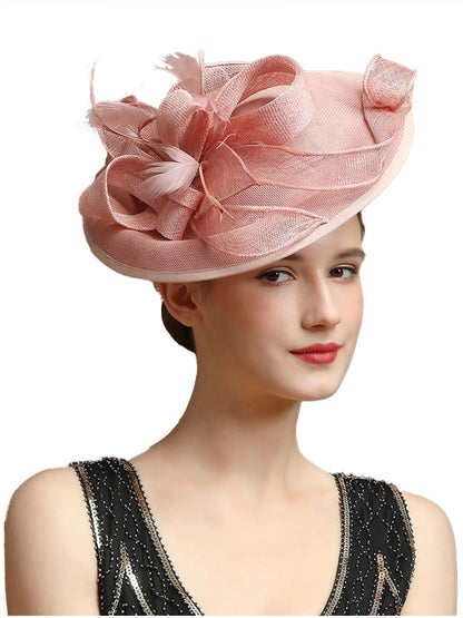 Grande Chapéu Fascinator Sinamay em Promoção Quente Chique Colorido Kentucky Derby Hat Chapéu de Chá com Flores Adorno de Cabeça Feminino Cartola Chapéu de Igreja