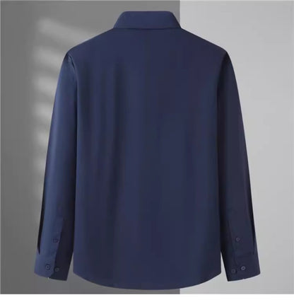 Spring and Autumn Large Size 15XL Men's Long-sleeved Shirt Fat High Elastic Solid Color Shirt 12XL 11XL 10XL 9XL 8XL 7XL 200kg