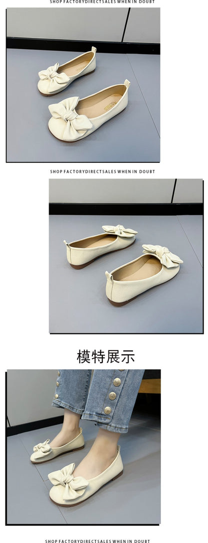 New Luxury Designer Shoes for Women Fashion Butterfly-knot Square Toe Party Leather Ballet Flats Ladies Flat Shoes Loafers Women
