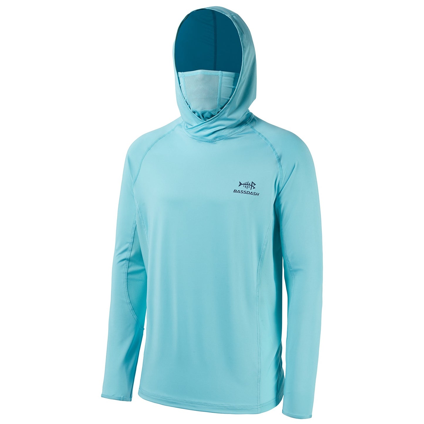 Camisa de Pesca Masculina Bassdash UPF 50+ de Manga Longa com Máscara e Capuz Protetor de Pescoço UV para Manter a Cabeça e o Rosto Aquecidos em Atividades ao Ar Livre, Caminhada e Corrida