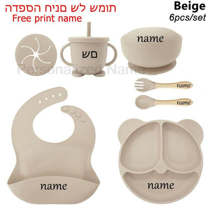 Personalized Name Tableware For Kids Silicone Suction Cup Plate Bowl Baby Feeding Set Children Dinner Dishes Bowl Spoon Cup