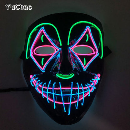 LED Killer Mask Halloween Dance Scary Theme Party Cosplay Costume Props LED Double Star Eyes Mask Glowing Colorful Creepy Mask
